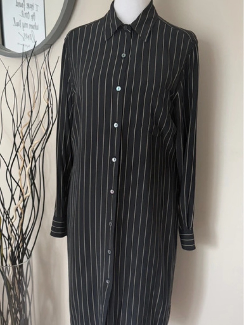 Ralph Lauren Black Vertical-Stripe Long Sleeve Shirt Dress
